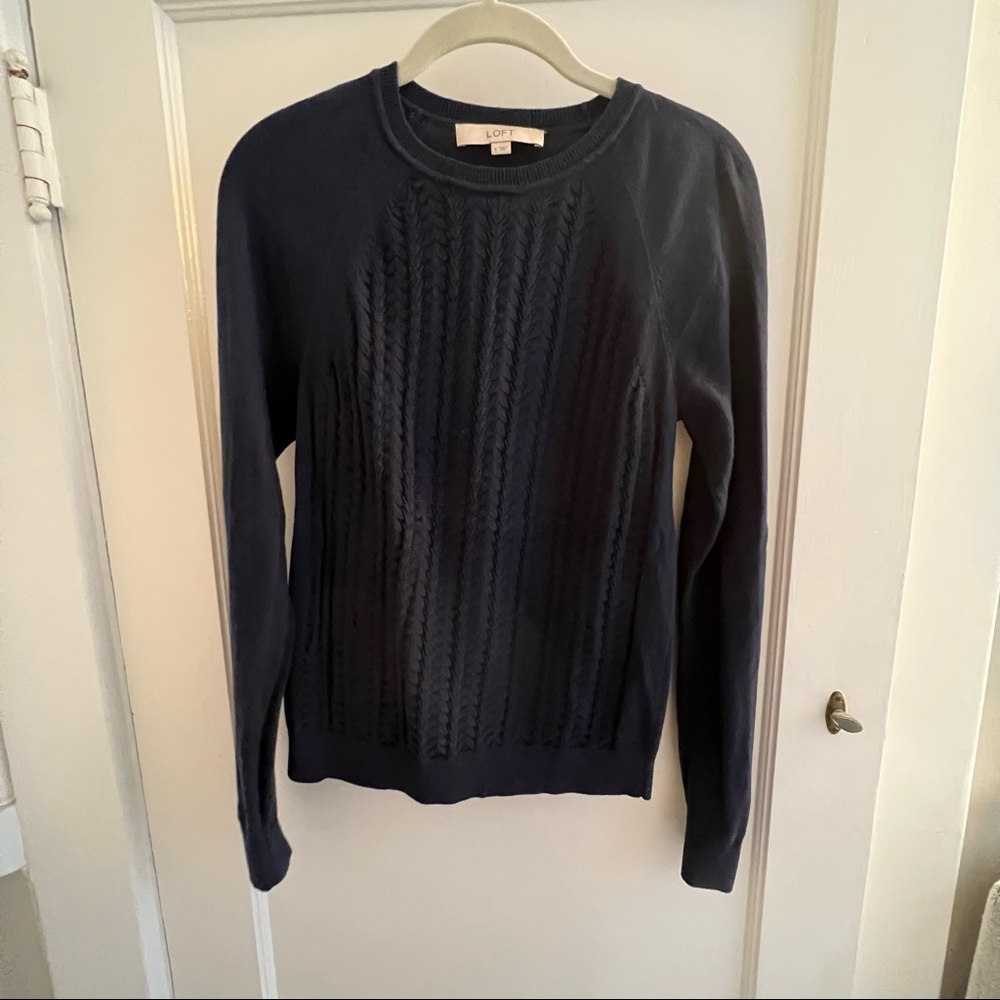 Ann Taylor Loft Navy Blue Cotton Blend Pointelle Sweater size small